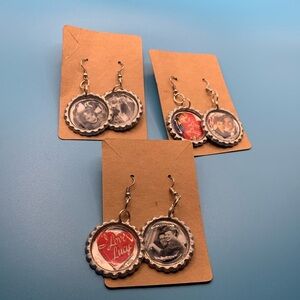 Lot of 3 Love Lucy 4" Bottle Cap Earrings